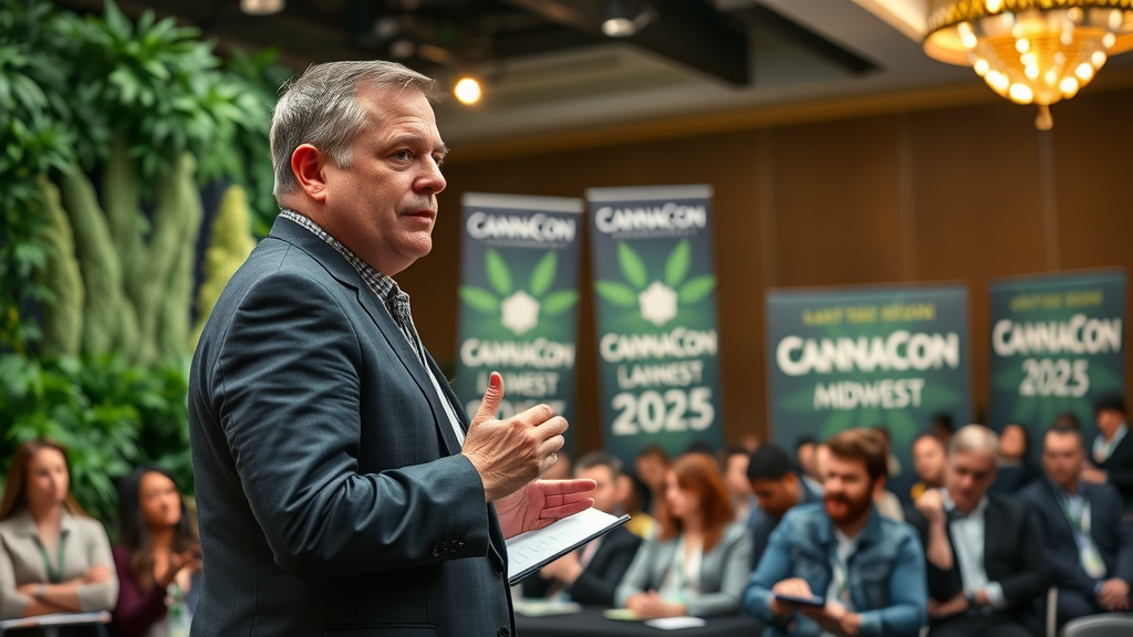 Speaker at Cannacon Midwest Lansing 2025 presenting to cannabis professionals.