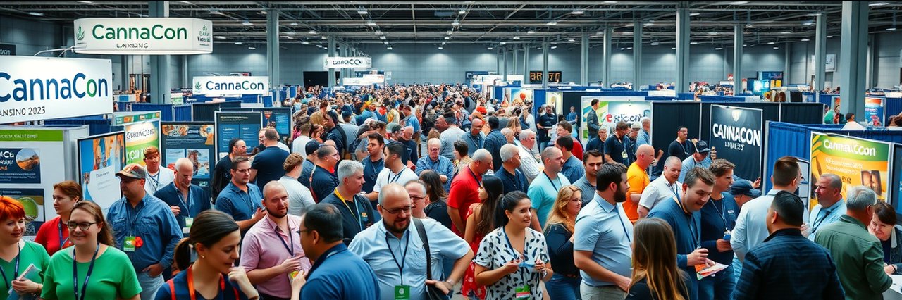 CannaCon Midwest Lansing 2025 expo crowd engaging at vibrant convention center.