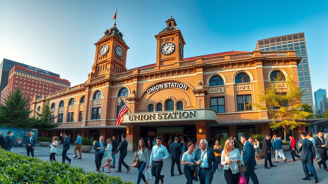 Union Station Hotel hosts MJ Unpacked in Missouri, cannabis industry event entrance.
