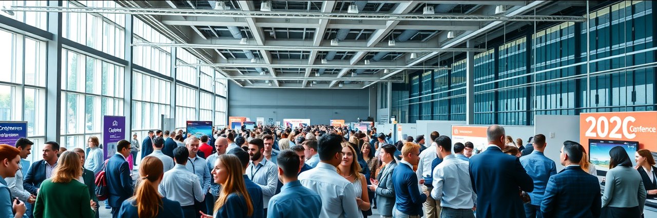 Professionals networking at PBC Conference 2025 in a modern, sunlit hall