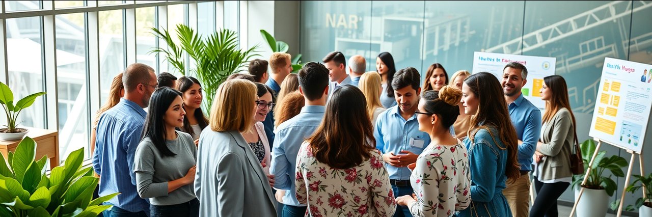 Diverse participants connect at a holistic health and wellness summit in a modern venue.
