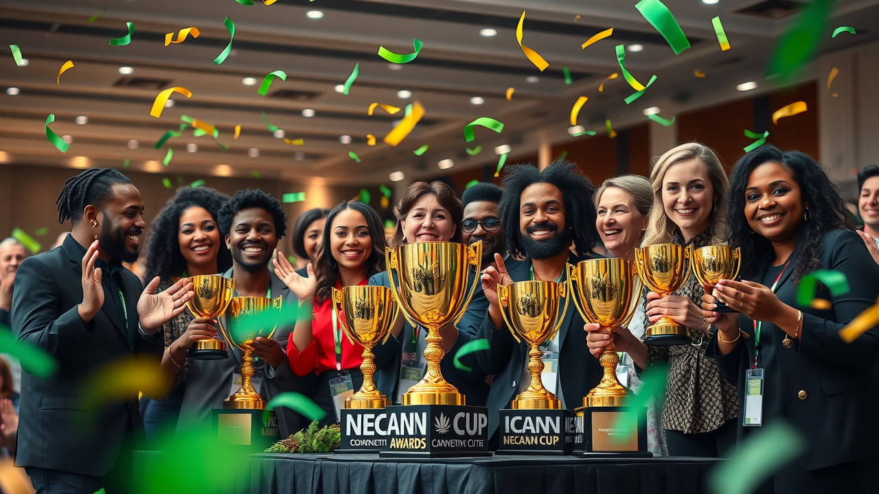 Entrepreneurs celebrate NECANN CUP at the New Jersey Cannabis Convention in Atlantic City.