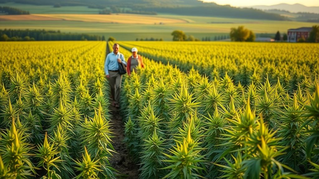 Experts examining hemp fields at the global industrial hemp fiber summit, Raleigh NC.