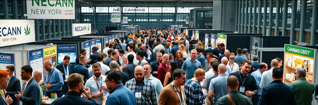 NECANN New York expo hall with attendees networking and vendors showcasing products