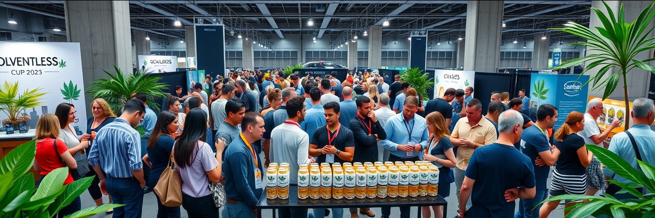 Solventless Cup 2025 event with attendees and cannabis concentrate display